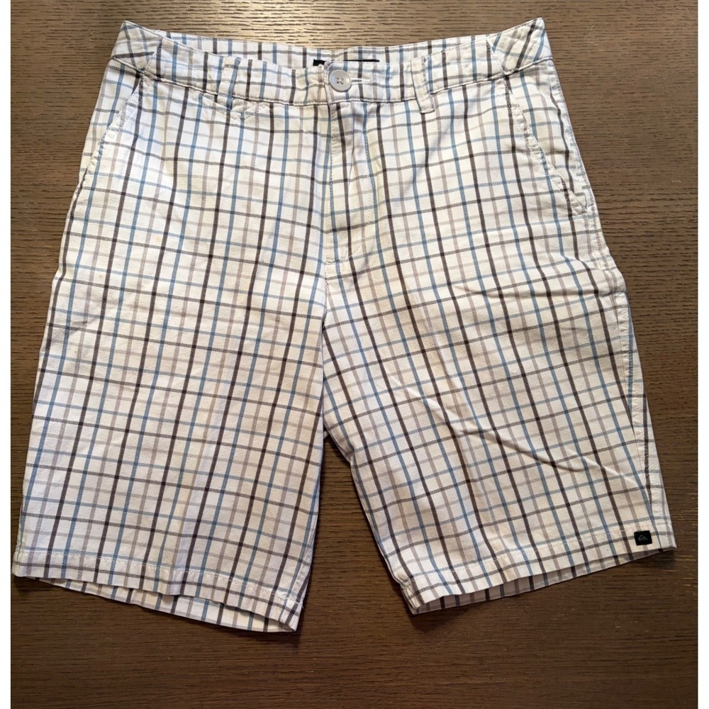 Quiksilver Mens Plaid Chino Shorts Size 29 White Blue N204962 Cotton Casual - Picture 1 of 7